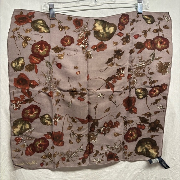 Vintage Ralph Lauren 100% silk scarf bronze-gold-rust-silver floral motif 21” - Picture 6 of 6